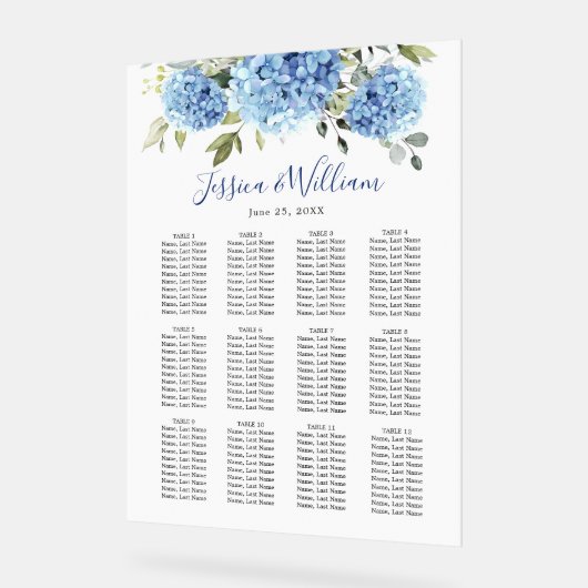 Hydrangea 12 Tables SITZENCHART Akryllisches Zeich Acrylschild (Winkel)