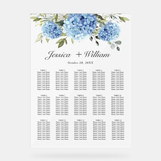 Hydrangea 15 Tables SITZENCHART Akryllisches Zeich Acrylschild (Vorderseite)