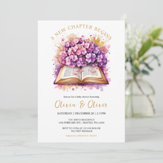 Hydrangea "A New Chapter Begins" Kinderdusche Einladung (Stehend Vorderseite)