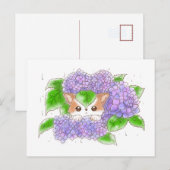 Hydrangea and Mochi Rainy Day  Postcard by Amy C Postkarte (Vorne/Hinten)