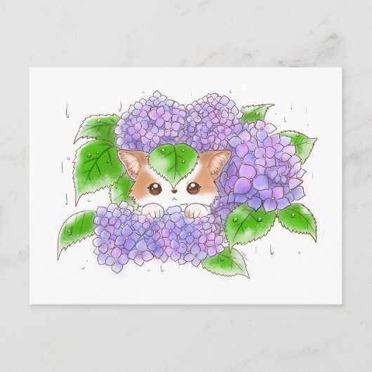 Hydrangea and Mochi Rainy Day  Postcard by Amy C Postkarte (Vorderseite)