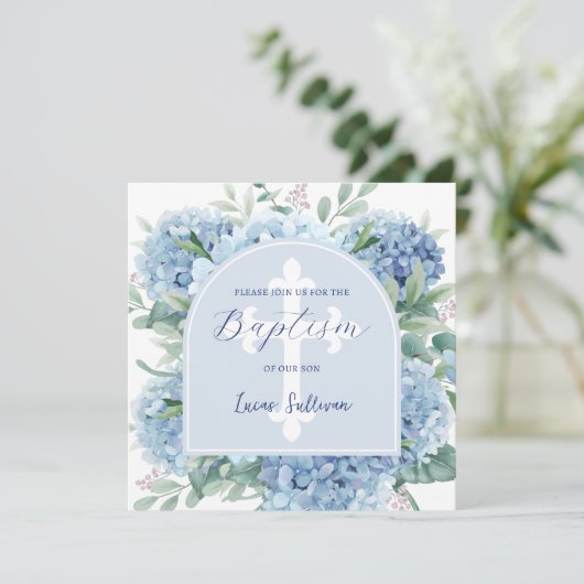 Hydrangea Arch Taufe Einladung (Stehend Vorderseite)