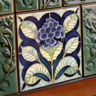 Hydrangea Art Deco Florale Wanddekoration Art Nouv Fliese