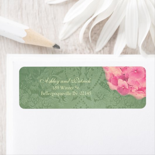 Hydrangea auf dem Barock Texture Adress Label (Insitu)