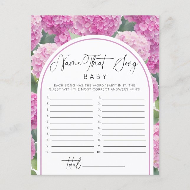 Hydrangea Baby Dusche Name Song Games (Vorderseite)
