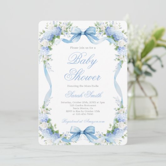 Hydrangea Baby Shower Boy Einladung (Stehend Vorderseite)