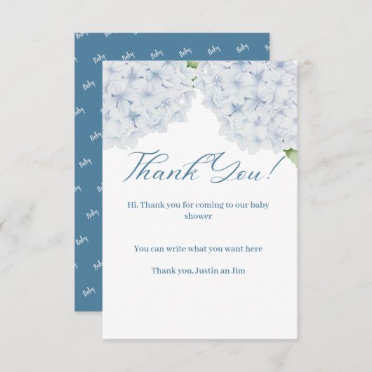 Hydrangea Babydusche Danke Karte (Vorne/Hinten)