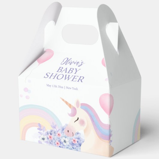 Hydrangea Balloon Rainbow Unicorn Babydusche Geschenkschachtel (Rückseite)