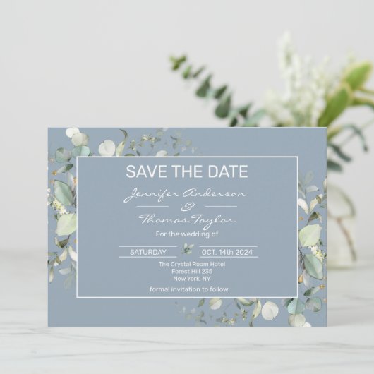 Hydrangea Blätter Save the Date Farbe und Grün (Stehend Vorderseite)