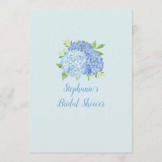 Hydrangea Blauer Brautparty Einladung (Rückseite)