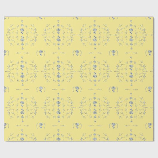 Hydrangea Block Gelb und Blau Muster Geschenkpapier (Flach)