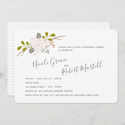 Hydrangea Blooms Botanische Probe Abendessen Einladung (Vorne/Hinten)