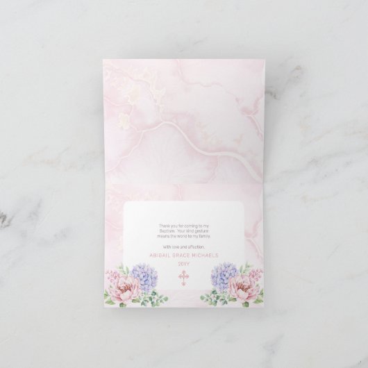 Hydrangea Blooms Girl Baby Foto Taufe Dankeskarte (Innenseite)