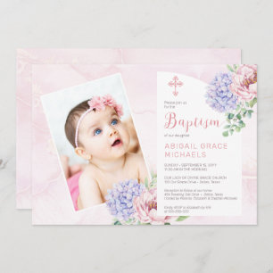 Hydrangea Blooms Girl Baby Foto Taufe Einladung