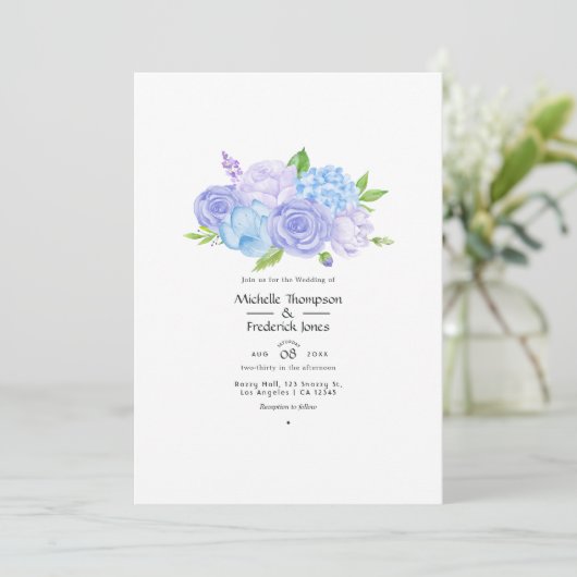 Hydrangea Blue and Light Lavender Wedding Einladung (Stehend Vorderseite)