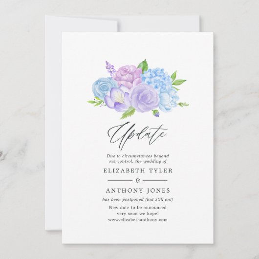 Hydrangea Blue and Light Lavender Wedding Update Einladung (Vorderseite)
