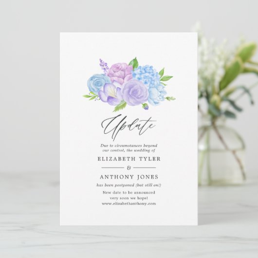 Hydrangea Blue and Light Lavender Wedding Update Einladung (Stehend Vorderseite)