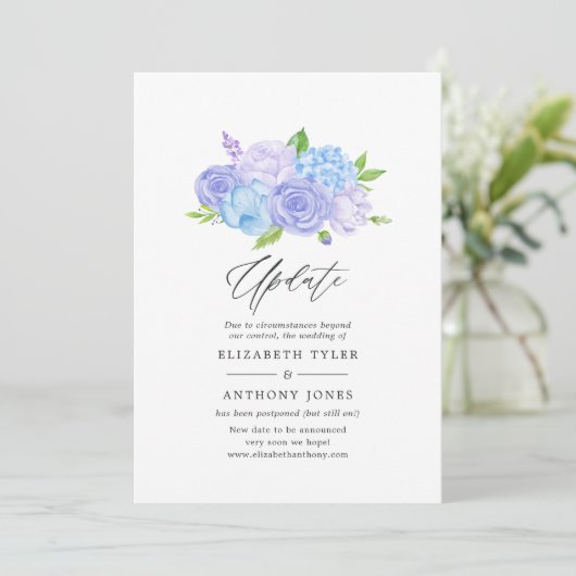 Hydrangea Blue and Light Lavender Wedding Update I Einladung (Stehend Vorderseite)