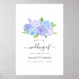 Hydrangea Blue and Light Lavender Wedding Willkomm Poster