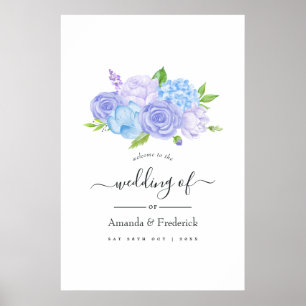 Hydrangea Blue and Light Lavender Wedding Willkomm Poster