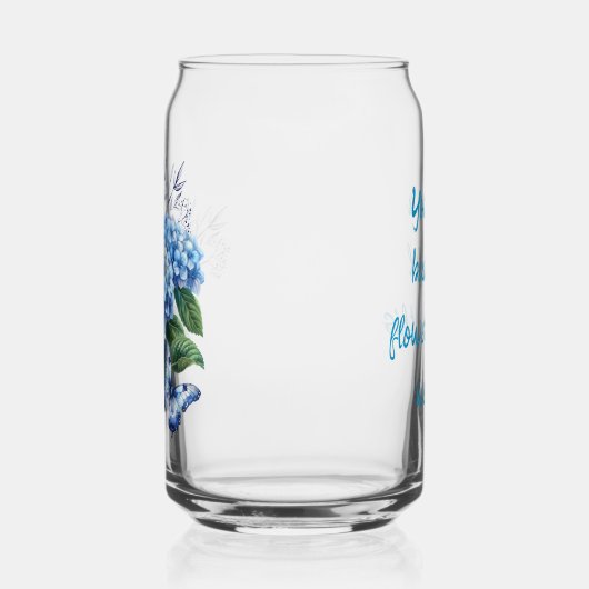 Hydrangea Blue Blume und Butterfly Dosenglas (Links)