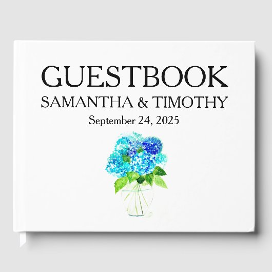 Hydrangea Blue Elegante Hochzeit der Wasserfarben Gästebuch (Vorderseite)