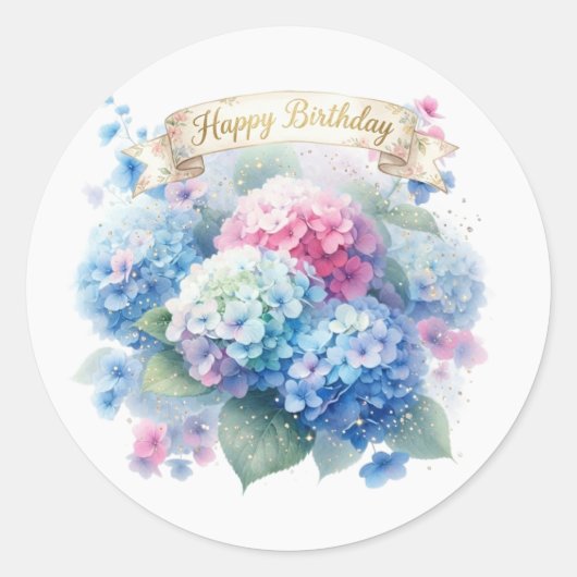 Hydrangea Blue Floral Birthday Runder Aufkleber (Vorderseite)