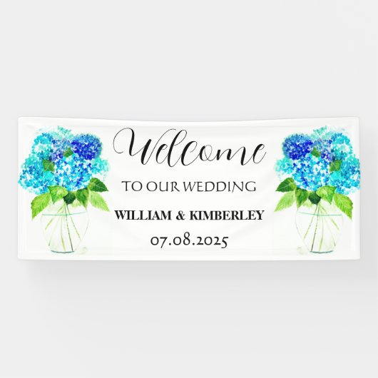 Hydrangea Blue Floral Blume Rustikale Hochzeit Banner (Horizontal)