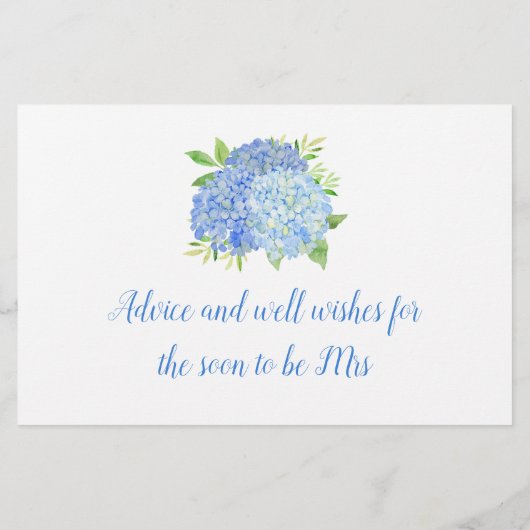 Hydrangea Blue Floral Brautparty Advisor Cards (Rückseite)