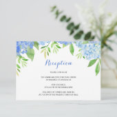 Hydrangea Blue Floral Hochzeitsempfang Begleitkarte (Stehend Vorderseite)