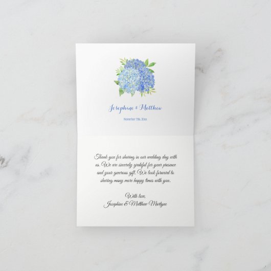 Hydrangea Blue Floral Vielen Dank Dankeskarte (Innenseite)