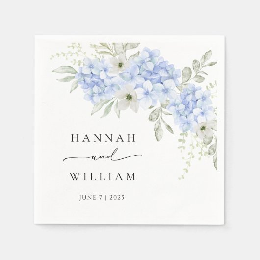 Hydrangea Blue Floral Wedding Paper Napkin Serviette (Vorderseite)