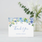 Hydrangea Blue Floral Wedding Vielen Dank Postkarte (Stehend Vorderseite)