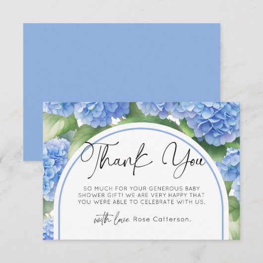 Hydrangea Blue Flowers Babydusche Dankeskarte (Vorne/Hinten)