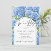 Hydrangea Blue Flowers Es ist eine Baby-Dusche Einladung (Stehend Vorderseite)