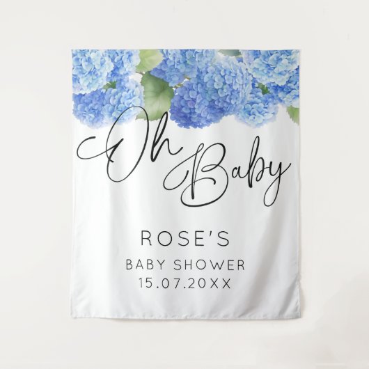 Hydrangea Blue Flowers Oh Baby Dusche Wandteppich (Vorderseite)