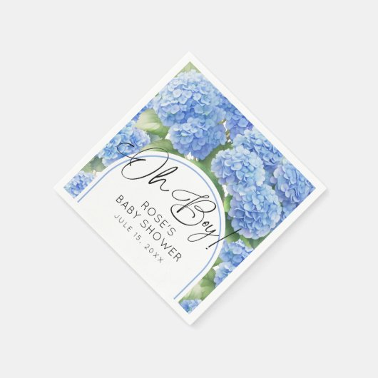Hydrangea Blue Flowers Oh Boy Baby Dusche Serviette (Ecke)