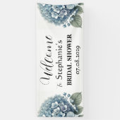 Hydrangea Blue Flowers Rustisches Brautparty Banner (Vertikal)