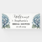 Hydrangea Blue Flowers Rustisches Brautparty Banner (Horizontal)