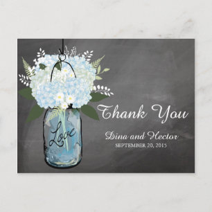 Hydrangea Blue Mason Jar Chalkboard   Vielen Dank Postkarte