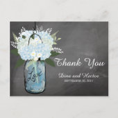 Hydrangea Blue Mason Jar Chalkboard | Vielen Dank Postkarte (Vorderseite)