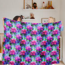 Hydrangea Blue Pink Floral Fleece Blanken