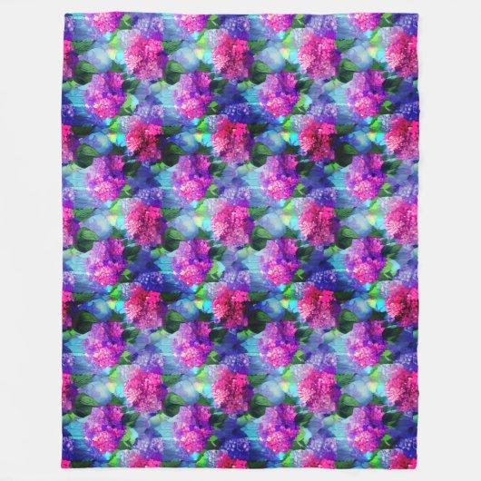 Hydrangea Blue Pink Floral Fleece Blanken (Vorderseite)