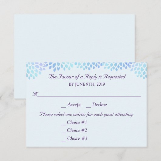 Hydrangea Blue Wedding Response UAWG 3 Entrees RSVP Karte (Vorne/Hinten)