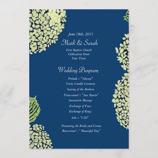 Hydrangea Blueberry Wedding Program Programm (Rückseite)