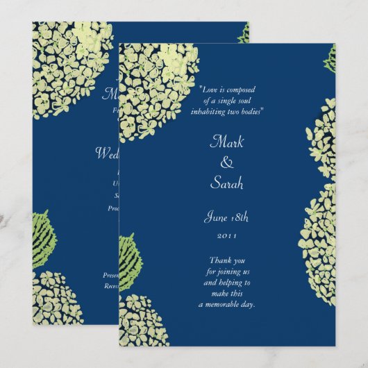 Hydrangea Blueberry Wedding Program Programm (Vorne/Hinten)