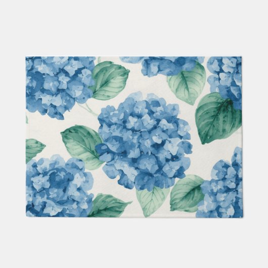 Hydrangea Blues Floral Watercolor Botanical Blooms Fußmatte (Vorderseite)