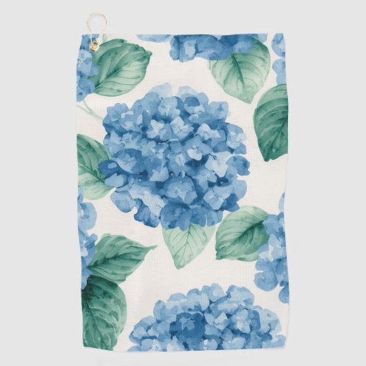 Hydrangea Blues Floral Watercolor Botanical Blooms Golfhandtuch (Vorderseite)