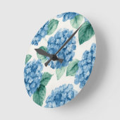 Hydrangea Blues Floral Watercolor Botanical Blooms Runde Wanduhr (Winkel)