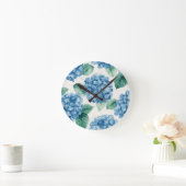 Hydrangea Blues Floral Watercolor Botanical Blooms Runde Wanduhr (Zuhause)